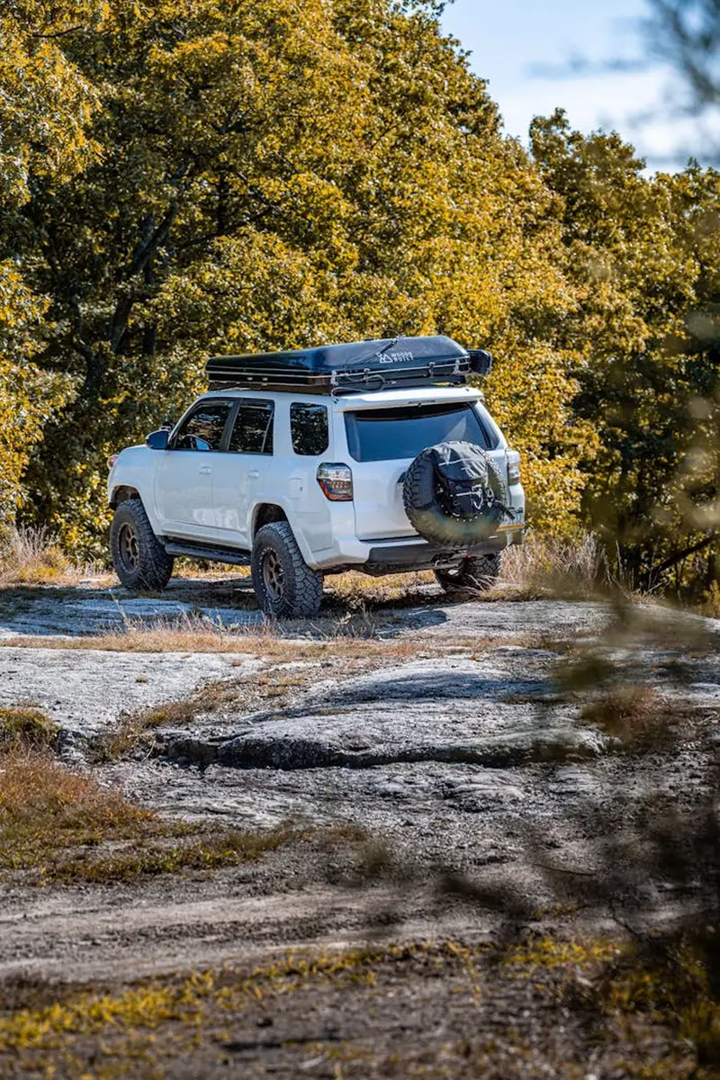 4Runner on an off-road trail with storage system loaded