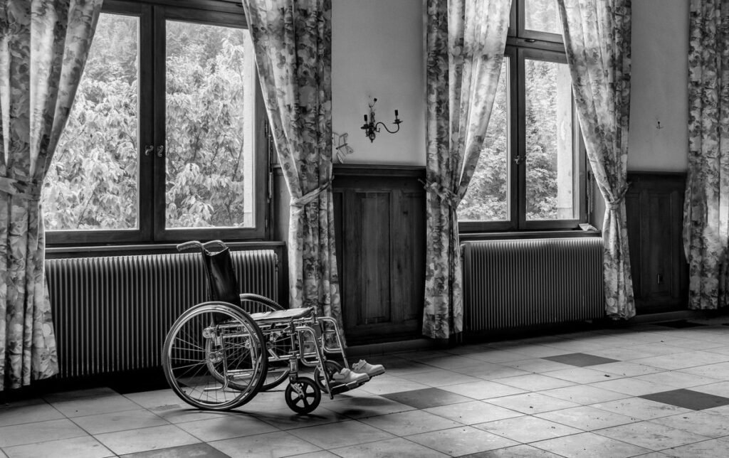 Wheelchair alone in a room