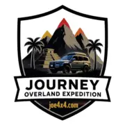 Journey Overland Expedition logo with mountains, Mayan ruins, palm trees, and Toyota Land Cruiser